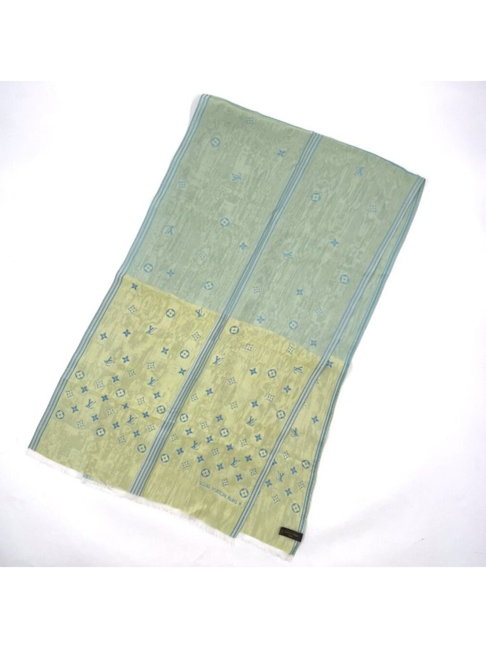 Louis Vuitton Ettor Monogram Block Silk Light Yellow Blue Scarf
